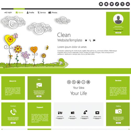 卡通植物网站模板矢量素材(编号:20140418023524)-网站模板-广告设计-